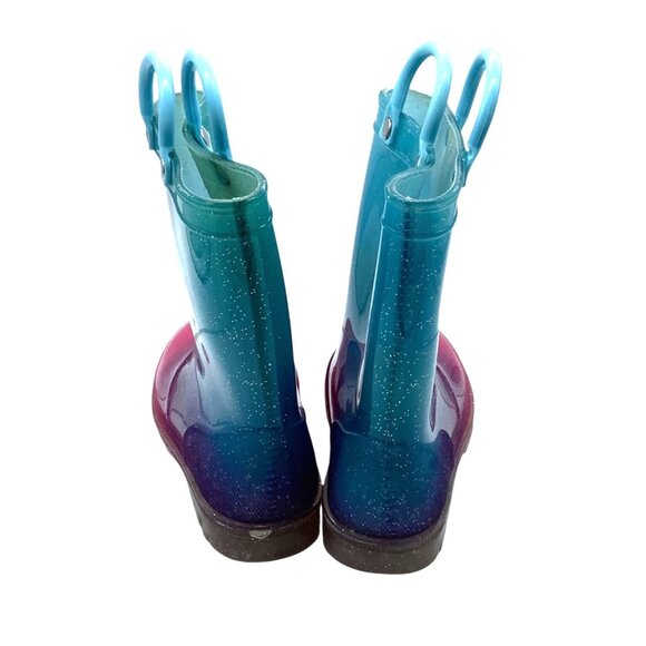 JOSMO Kids Unicorn Glitter Ombre Rain Boots Handles Size 8 Blue Pink Light Up - Picture 6 of 7